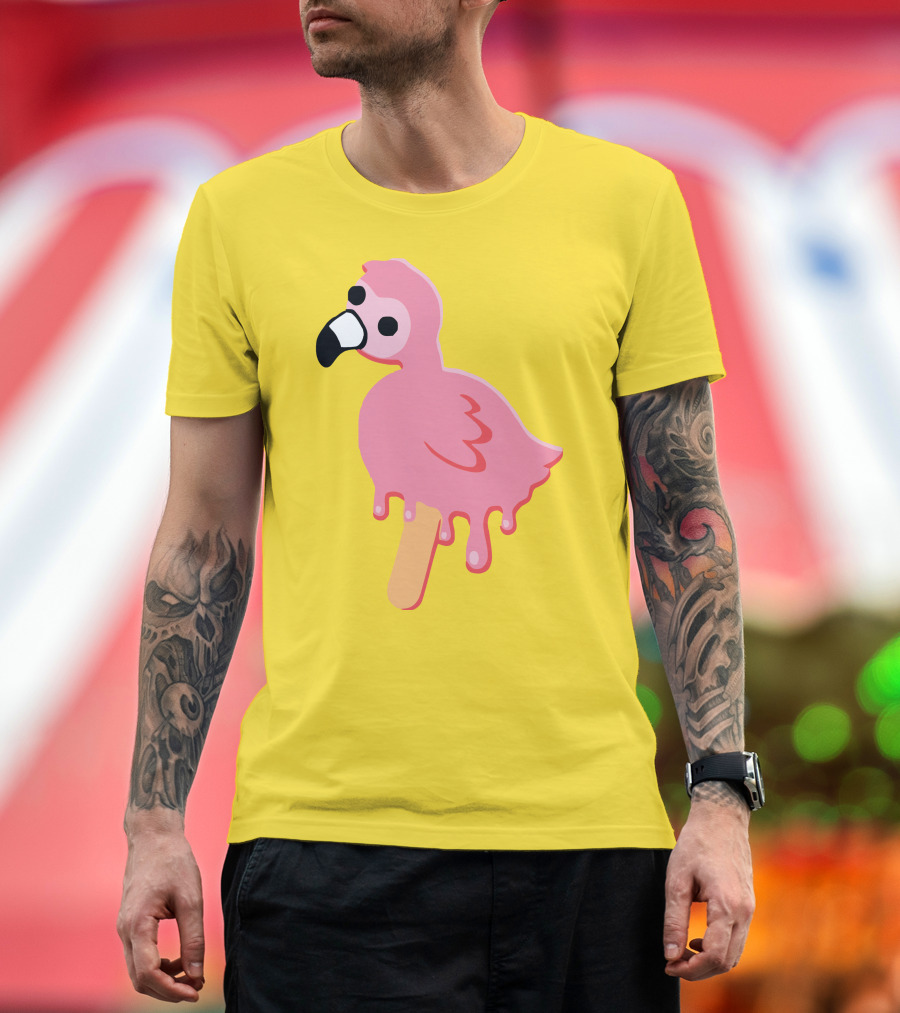 mrflimflam Flamingo Popsicle Design Yellow Background T-Shirt