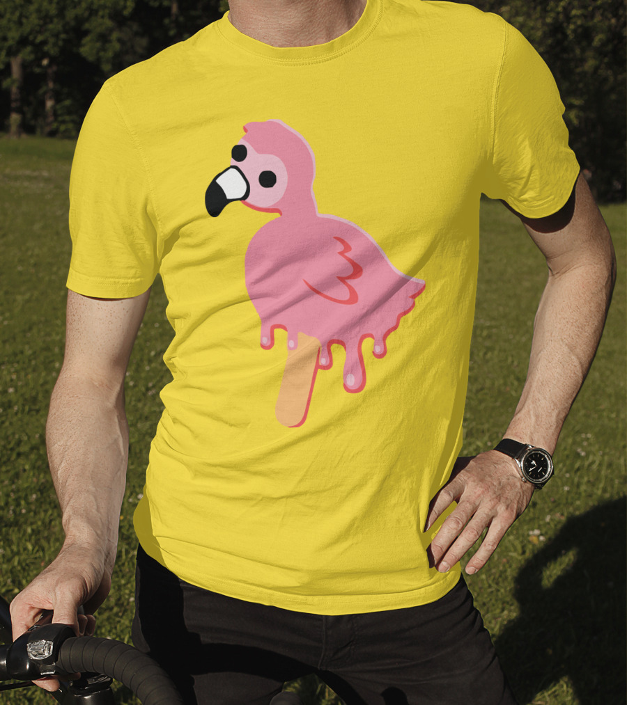 Mrflimflam Flamingo Popsicle Design Yellow Background T-Shirt