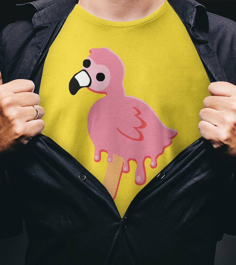 Mrflimflam Flamingo Popsicle Design Yellow Background T-Shirt