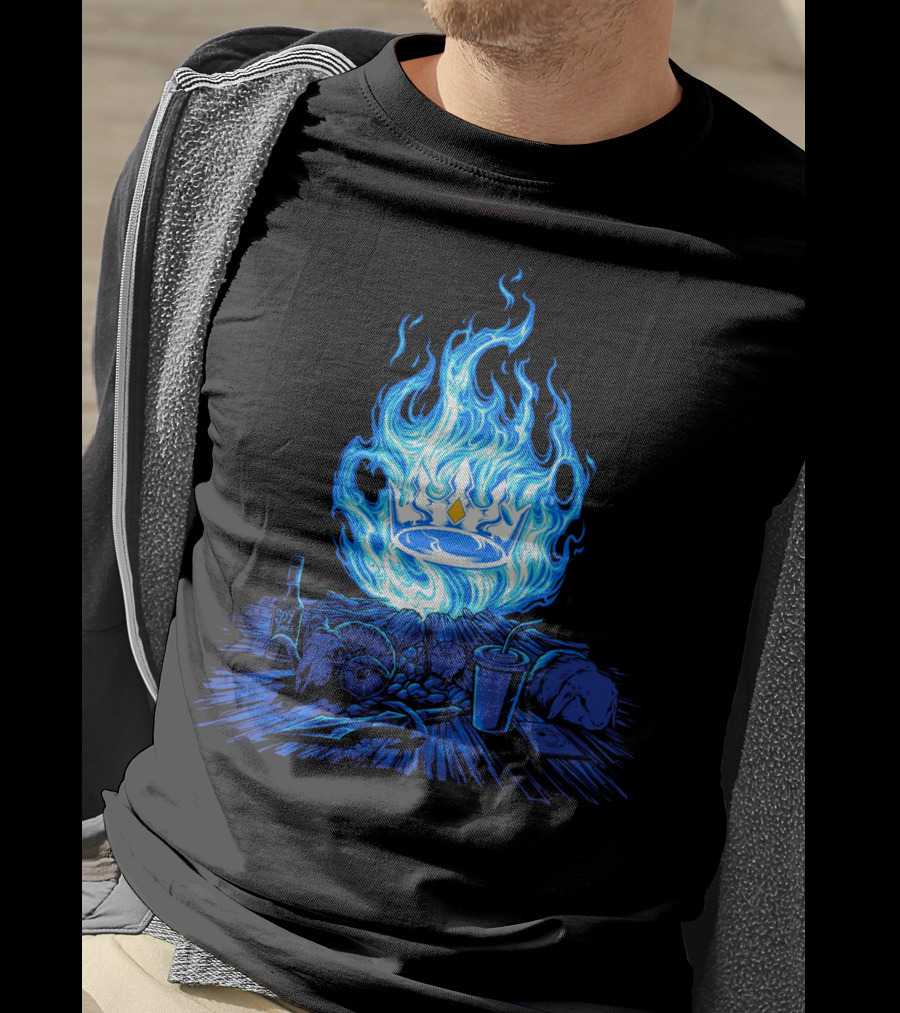 Otk Merch Blue Flame Crown With Tabletop Food And Drinks T-Shirt