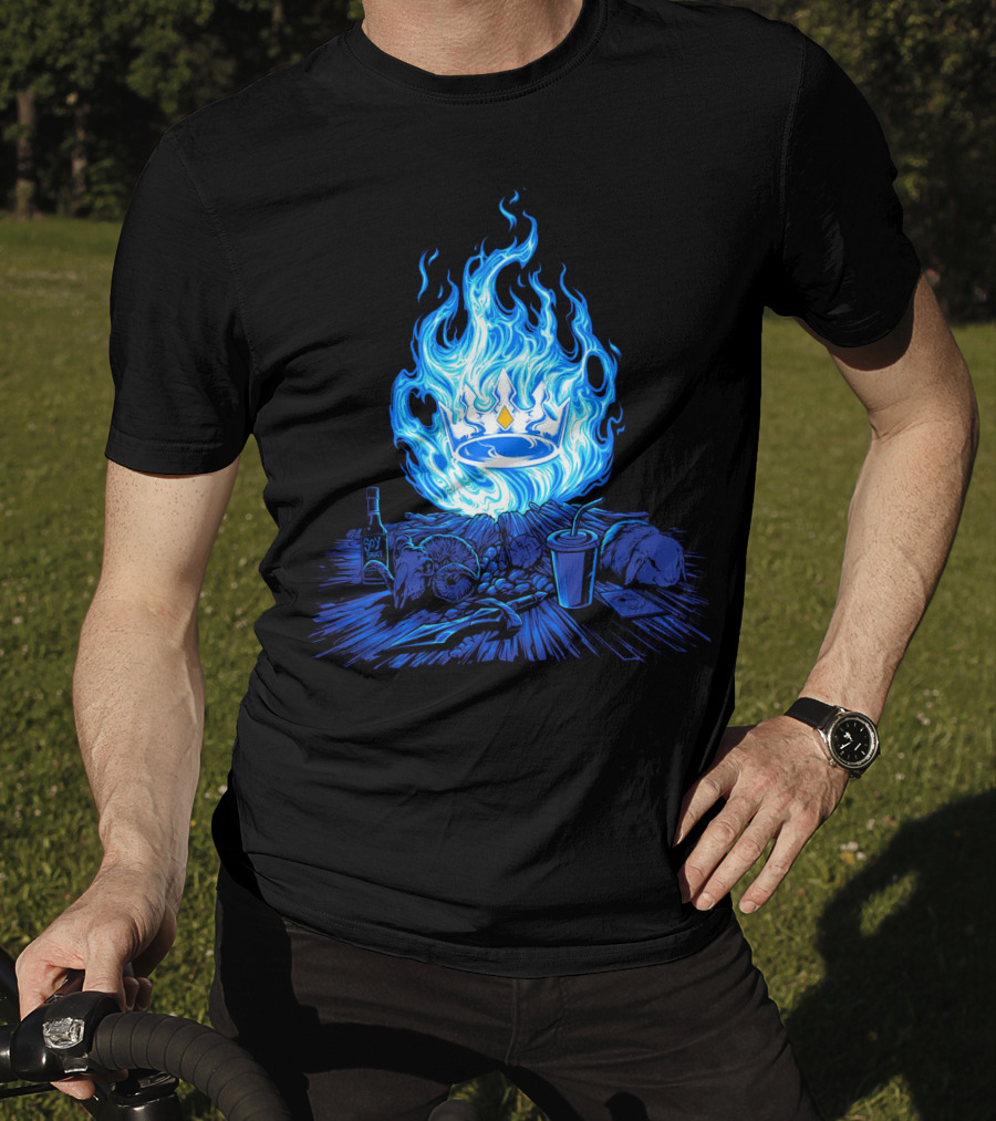 Otk Merch Blue Flame Crown With Tabletop Food And Drinks T-Shirt