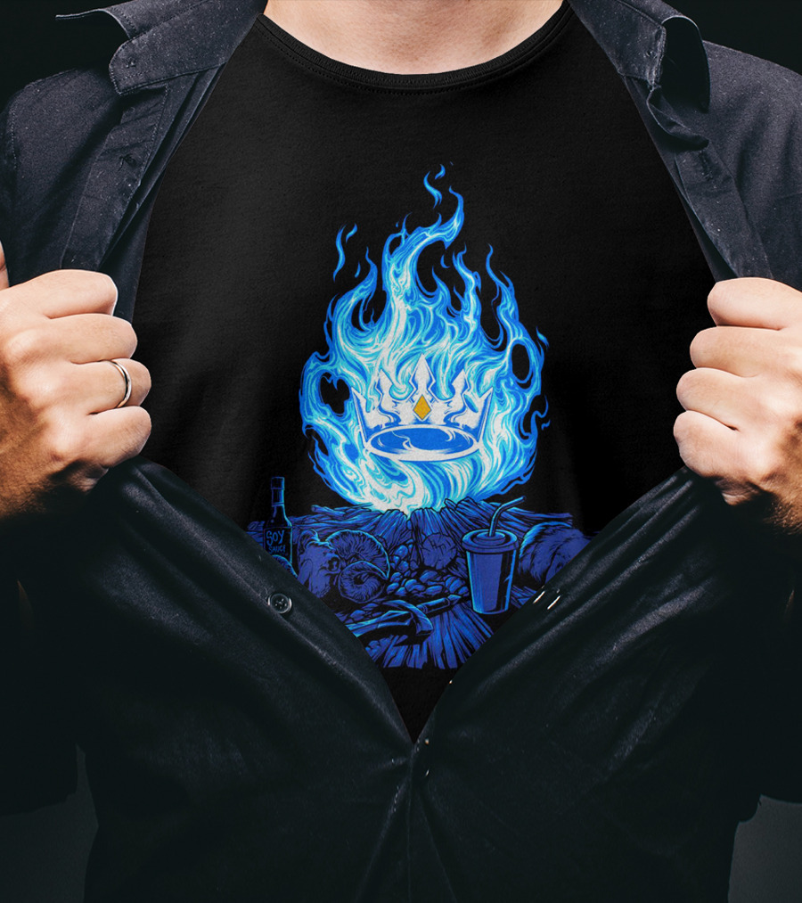 Otk Merch Blue Flame Crown With Tabletop Food And Drinks T-Shirt