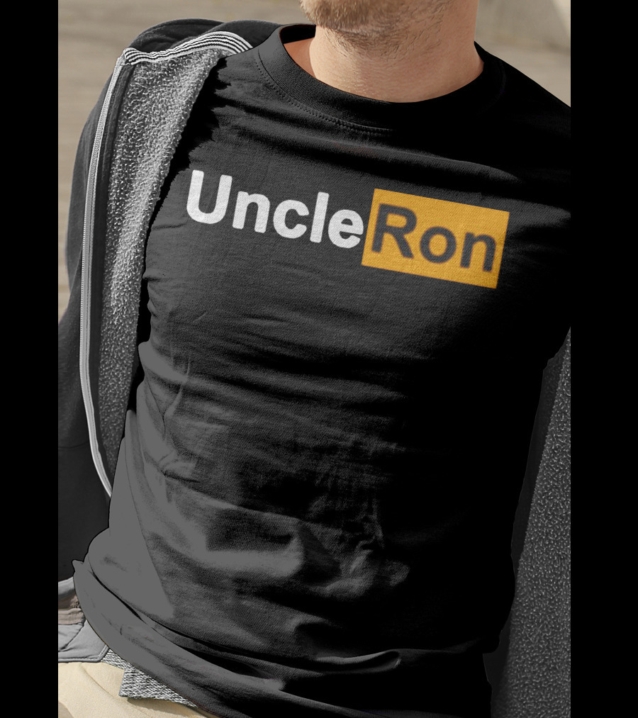 Uncle Ron Black And Orange Text Block T-Shirt