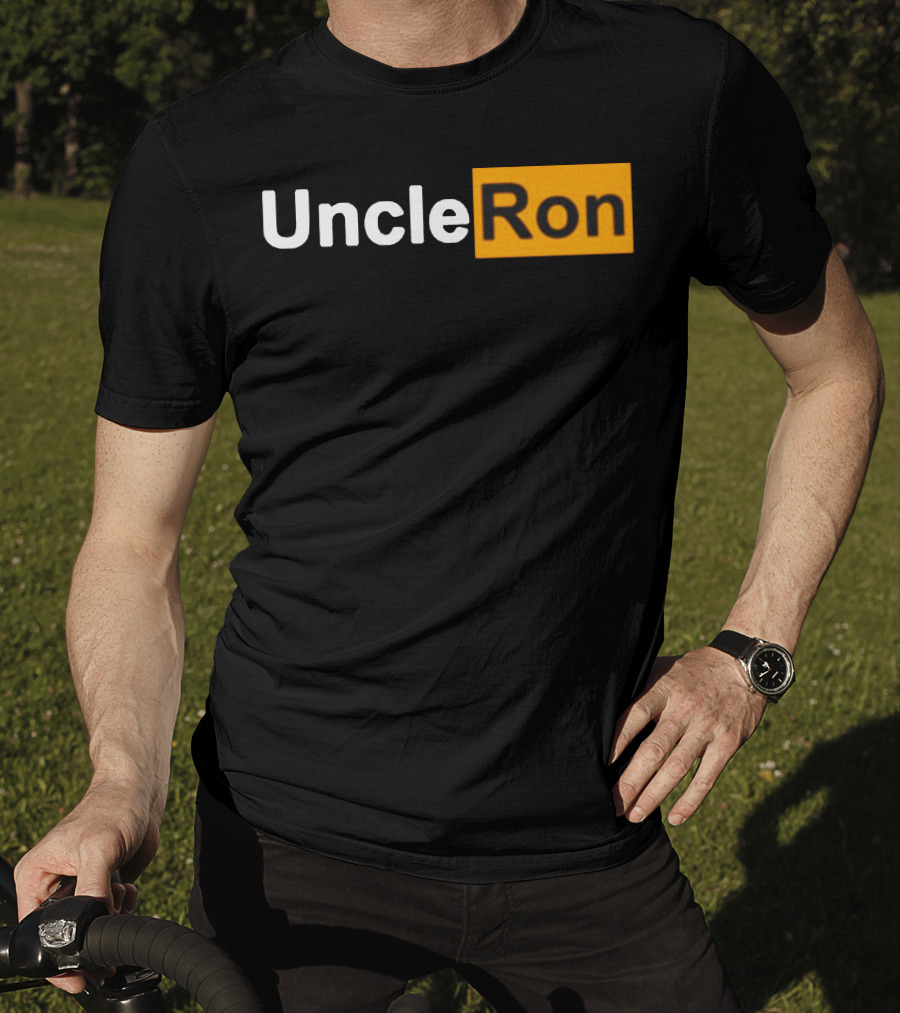 Uncle Ron Black And Orange Text Block T-Shirt
