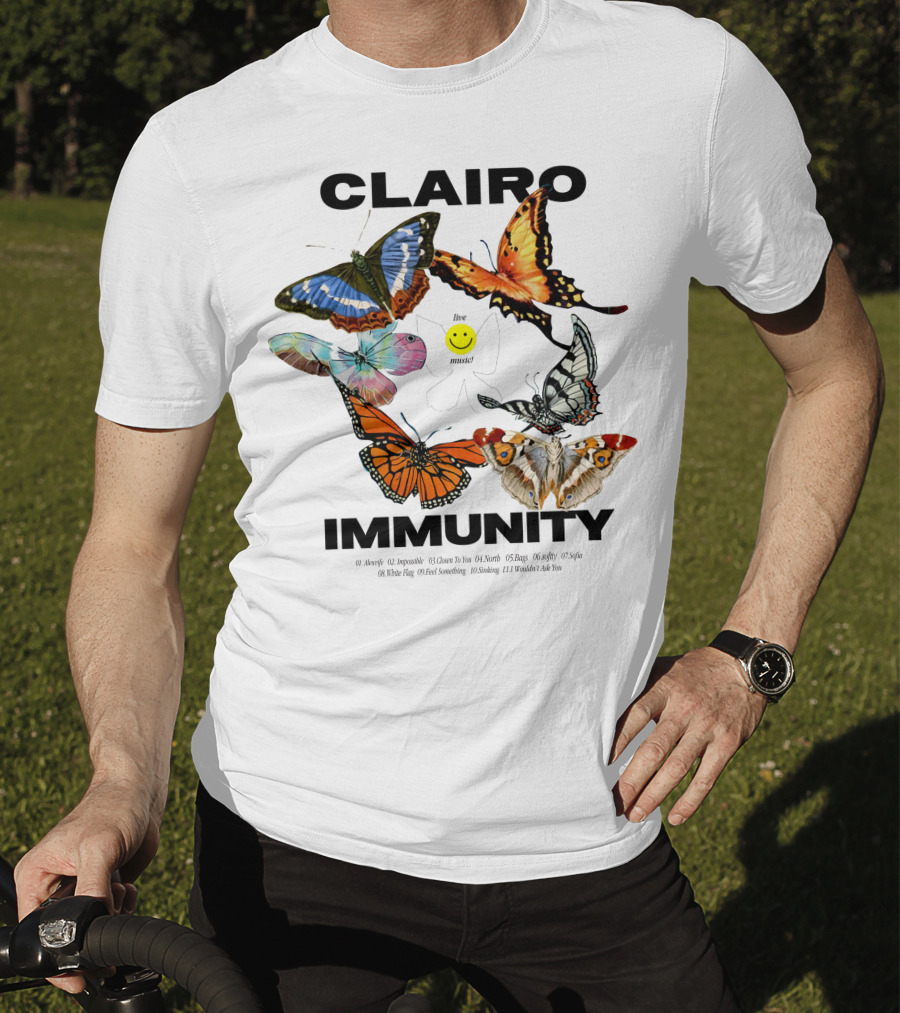 CLAIRØ IMMUNITY Butterflies Album Tracklist Live Music T-Shirt
