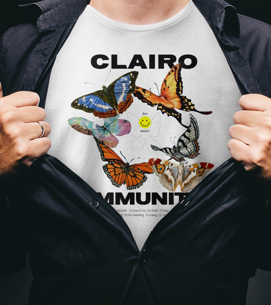 CLAIRØ IMMUNITY Butterflies Album Tracklist Live Music T-Shirt
