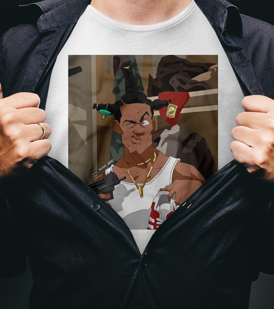 Loc Dog Mens Society Parody Character Holding Sneakers And Gun T-Shirt