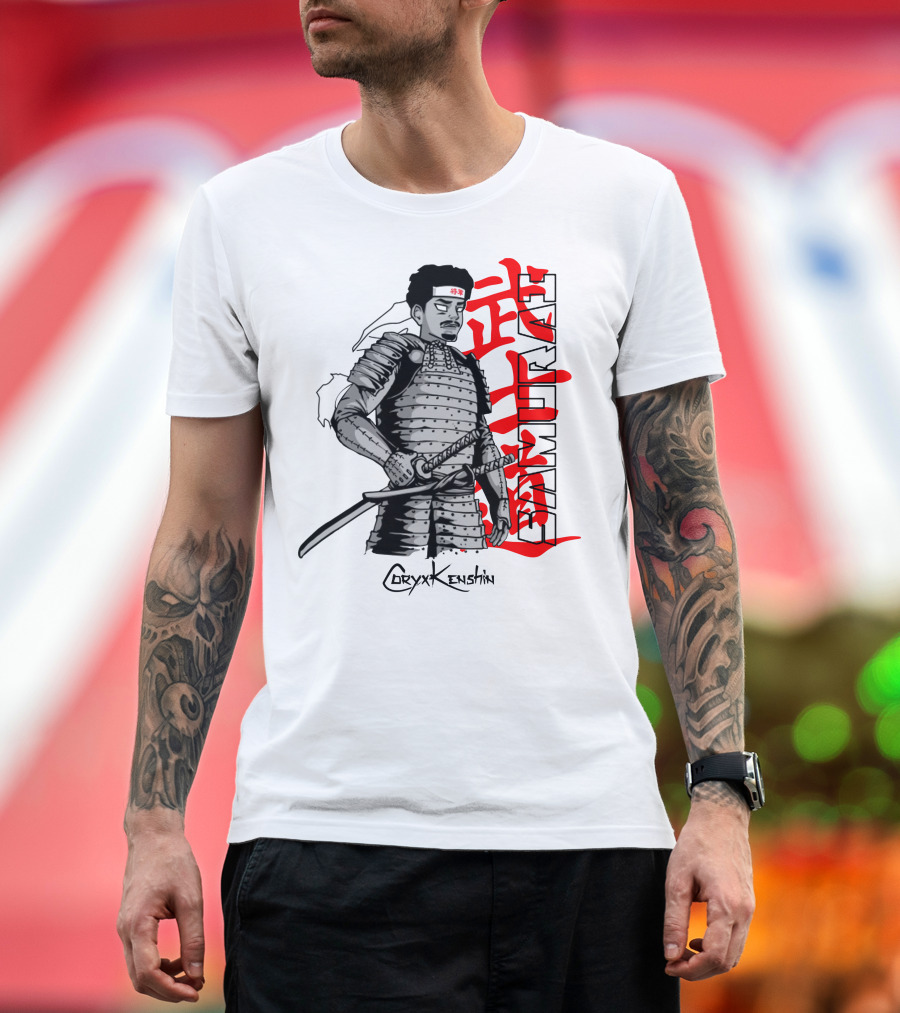 CoryxKenshin Samurai in Armor with Red Kanji T-Shirt