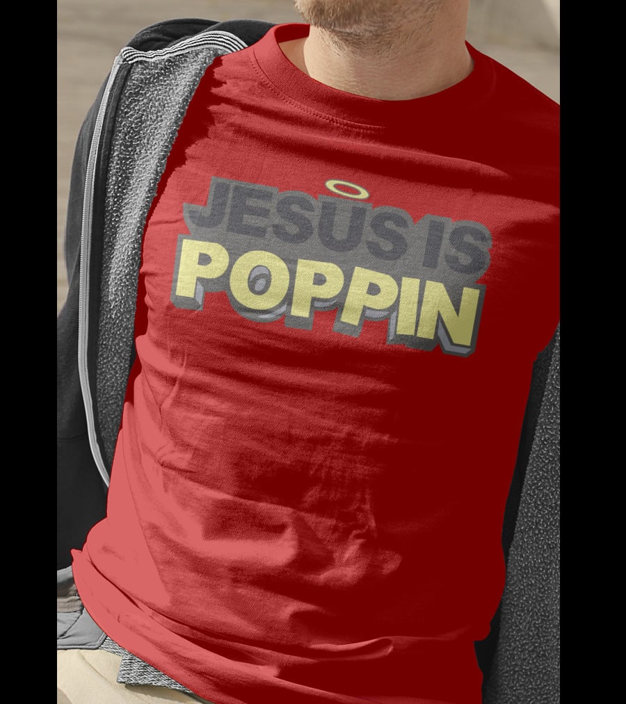 JESUS IS POPPIN Angel Halo Icon On Red T-Shirt