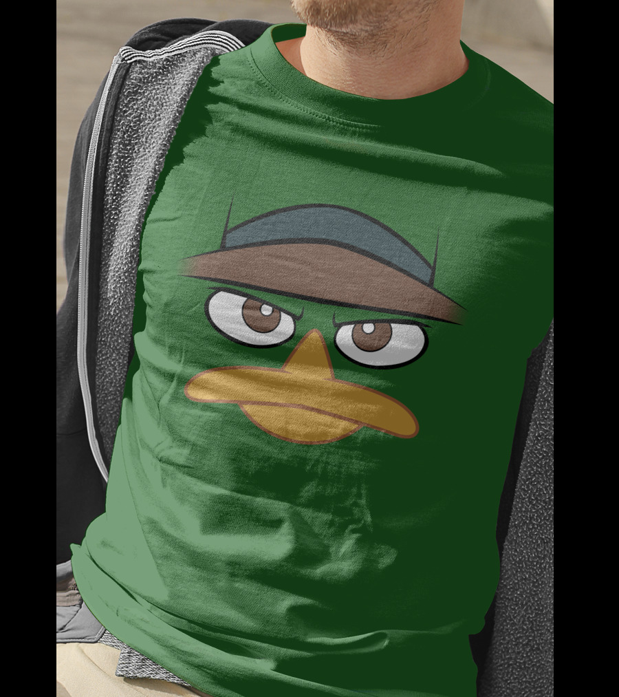 Agent P Perry The Platypus Face Green Hat Eyes Beak T-Shirt