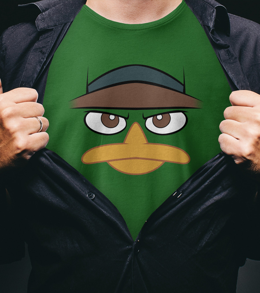 Agent P Perry The Platypus Face Green Hat Eyes Beak T-Shirt