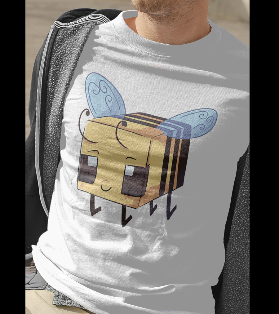 Punz Merch Cute Blocky Bee Character With Whimsical Blue Wings T-Shirt