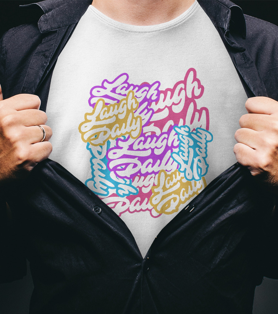 Laugh Daily MoreJstu Shop Colorful Overlapping Text T-Shirt