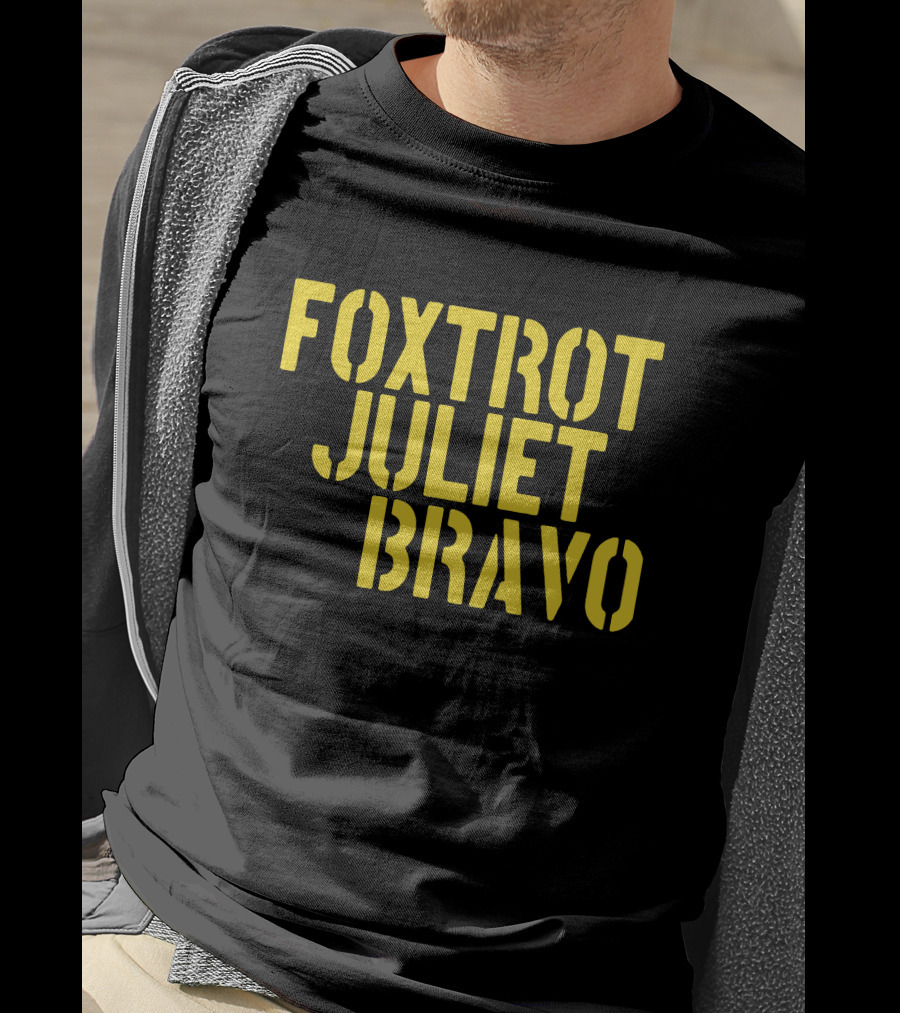 Foxtrot Juliet Bravo Military Style Yellow Text Longsleeve T-Shirt
