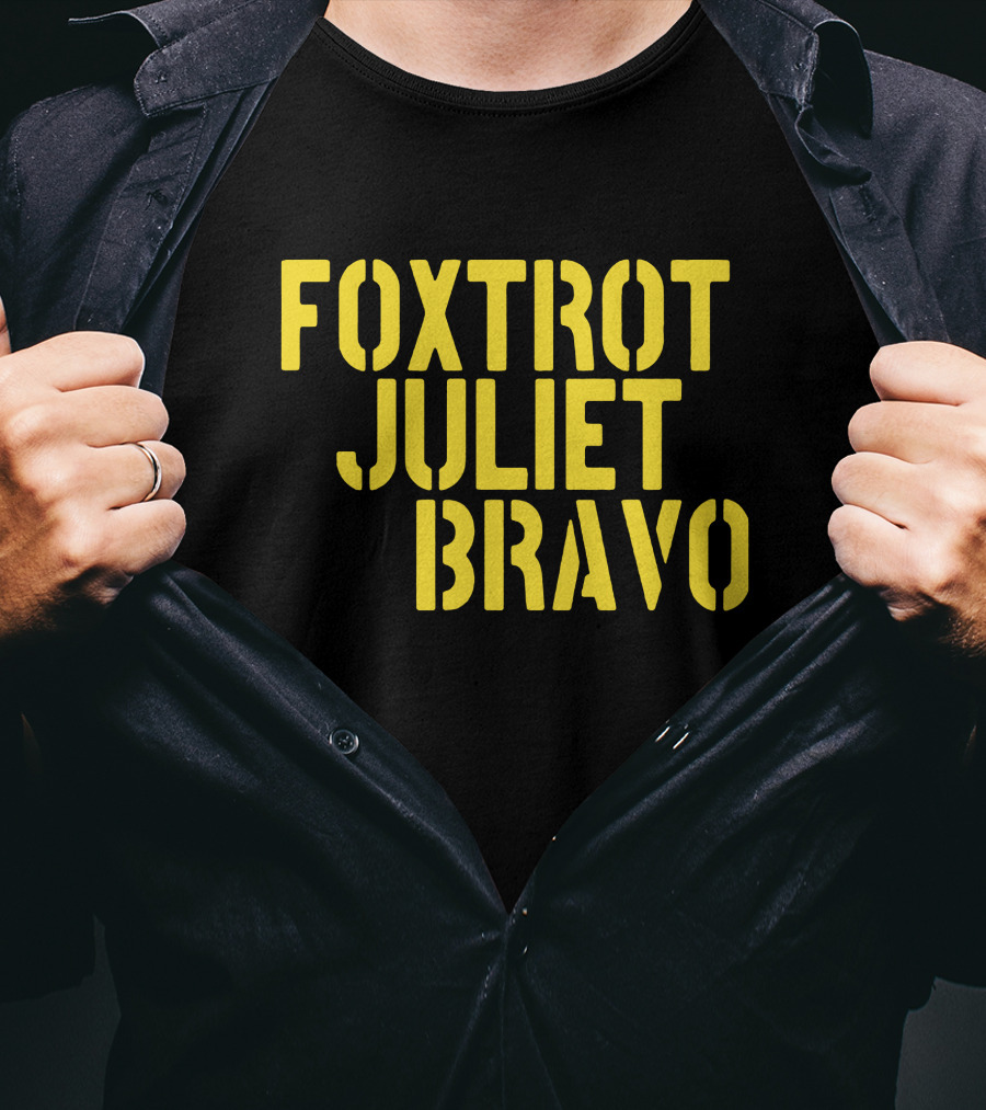 Foxtrot Juliet Bravo Military Style Yellow Text Longsleeve T-Shirt