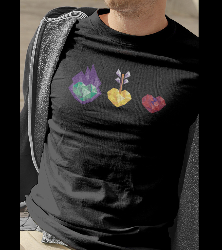 3 Lives Gem Hearts With Flame Arrow And Crack T-Shirt