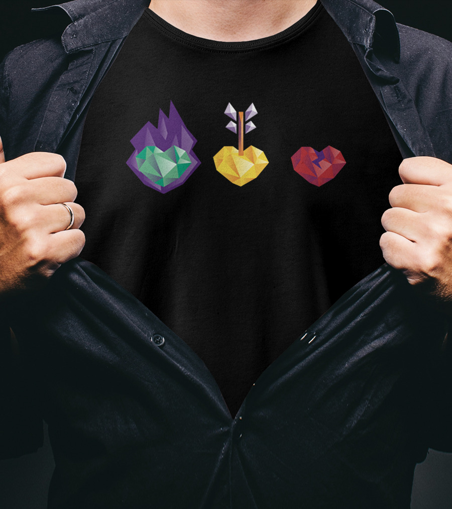 3 Lives Gem Hearts With Flame Arrow And Crack T-Shirt