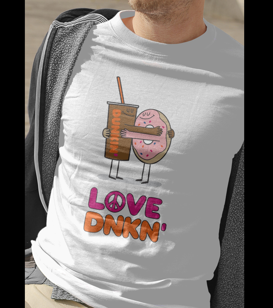 Love Peace Dunkin' Hugging Cartoon Donut And Coffee T-Shirt