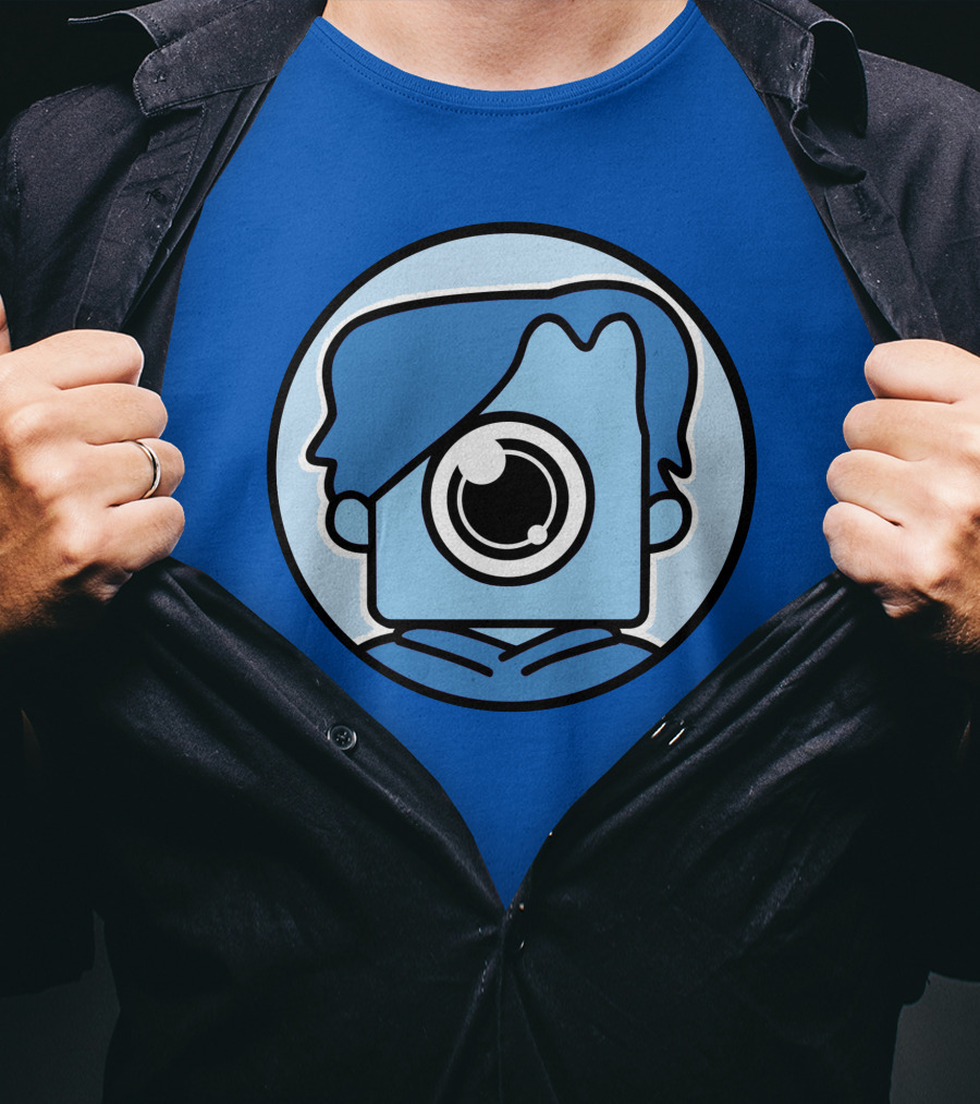 NewScapePro Blue Circle Cartoon Character With Camera Eye T-Shirt