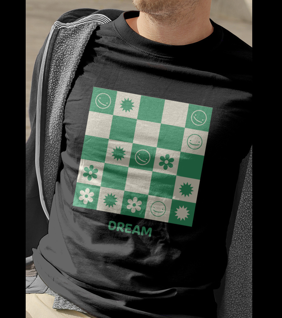 Dream Smiley Flower Checkered T-Shirt