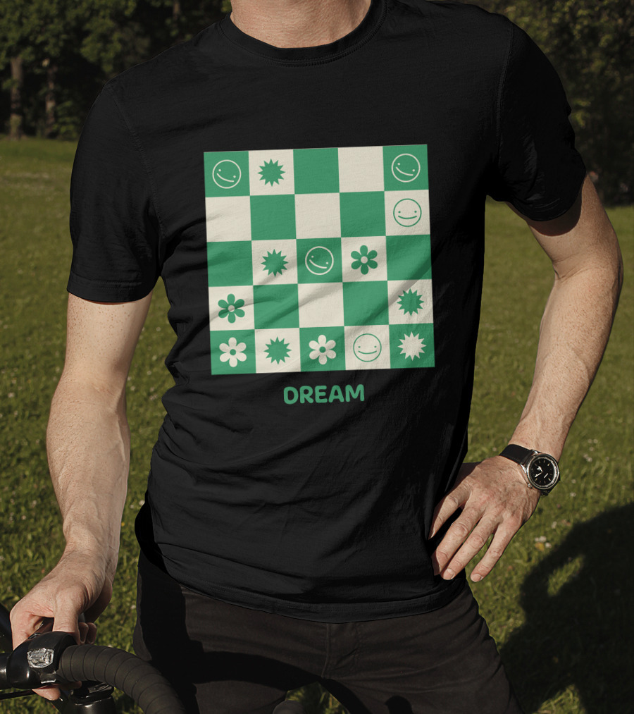 Dream Smiley Flower Checkered T-Shirt