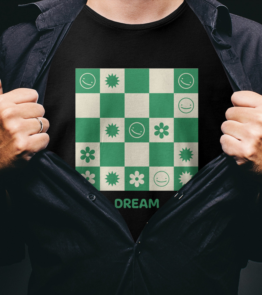 Dream Smiley Flower Checkered T-Shirt