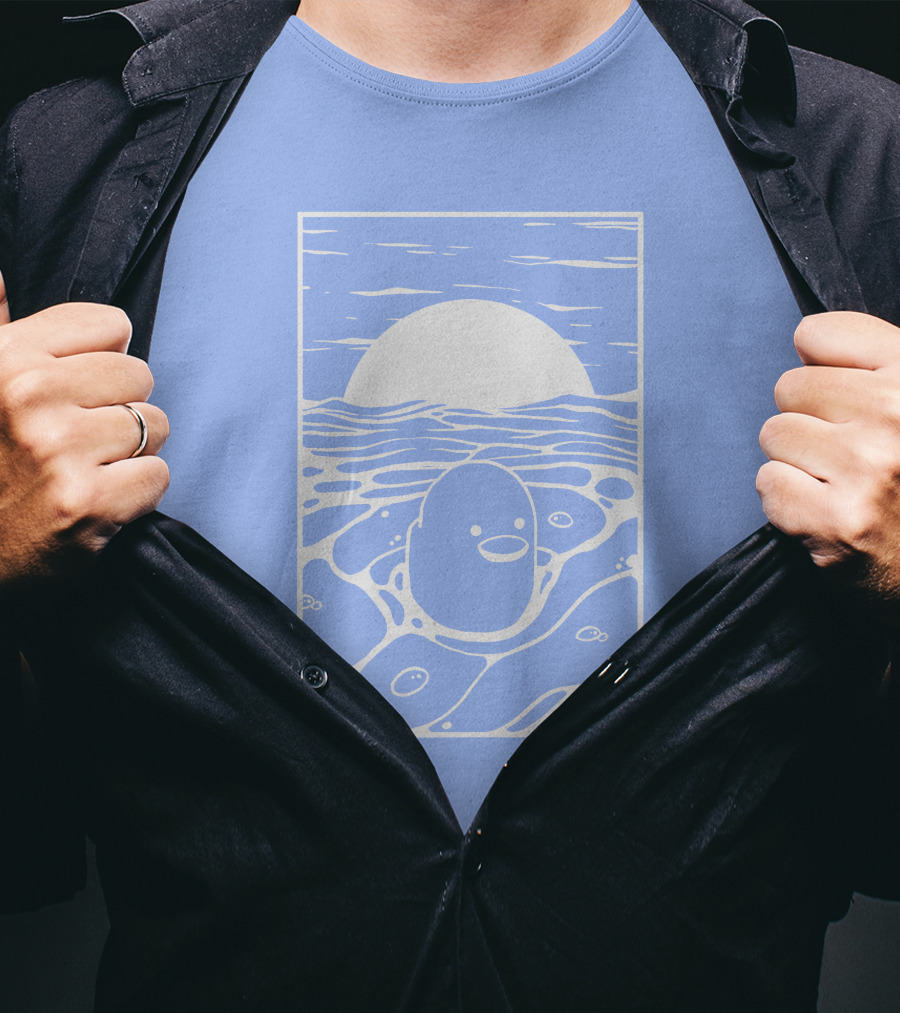 Tubbo By The Sea Shop Duck Sunset Ocean Waves T-Shirt