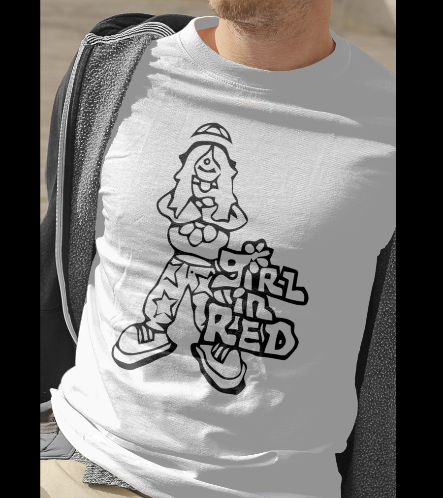 Girl In Red Cartoon Figure With Star Pants T-Shirt