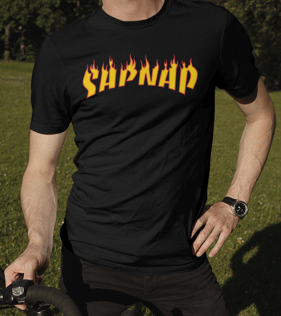 Sapnap Flame Text Design Black T-Shirt