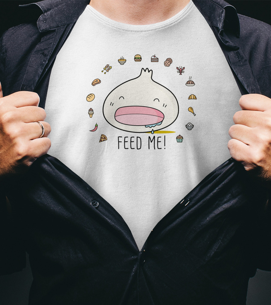 Feed Me Dumpling Cartoon Surrounded By Food Icons Strictly Dumpling Merch T-Shirt