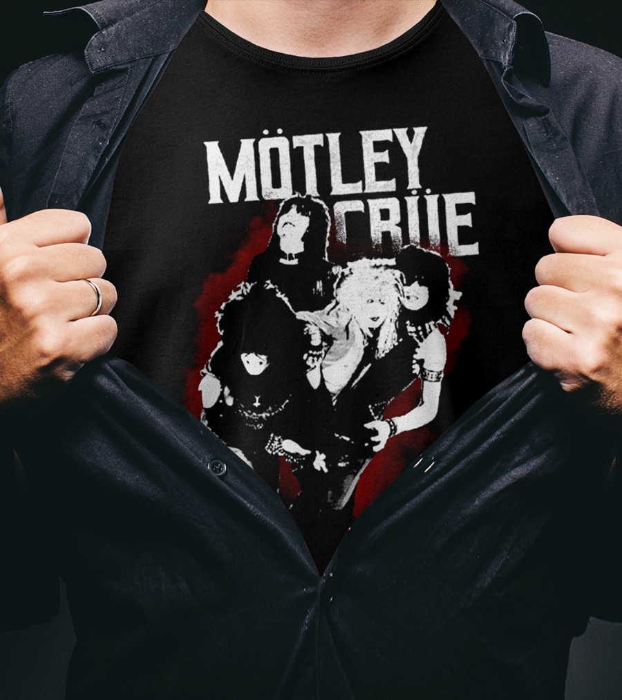 Mötley Crüe Vintage Band Photo Black And Red T-Shirt