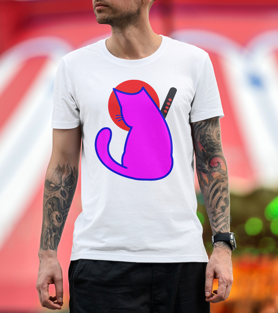 Sodapoppin Merch Pink Cat Samurai Sun T-Shirt
