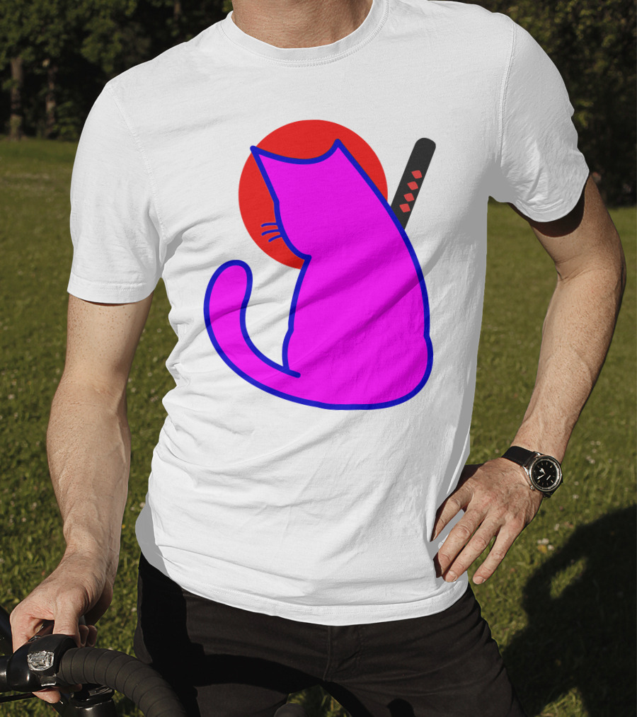 Sodapoppin Merch Pink Cat Samurai Sun T-Shirt