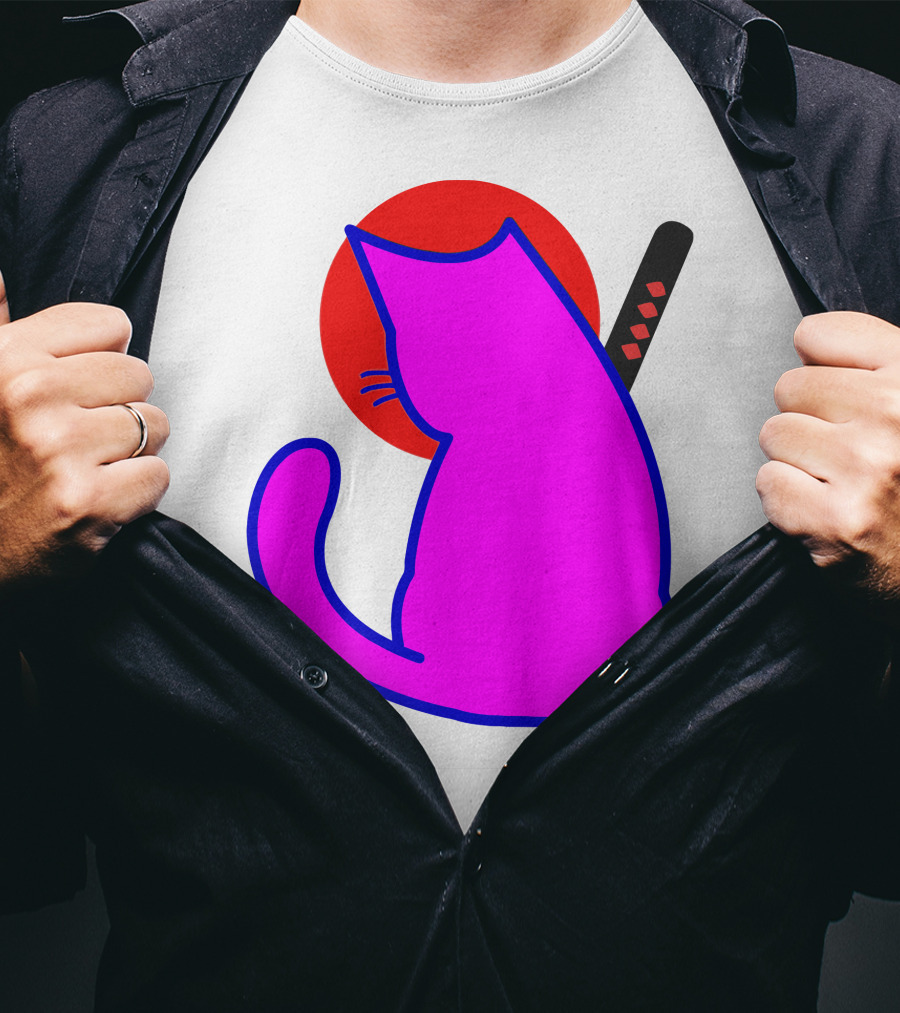 Sodapoppin Merch Pink Cat Samurai Sun T-Shirt