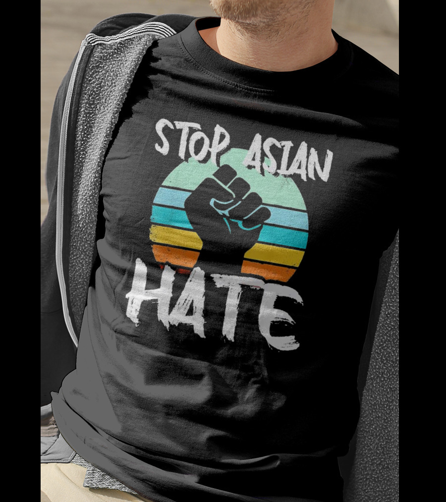 STOP ASIAN HATE Fist With Retro Stripes T-Shirt