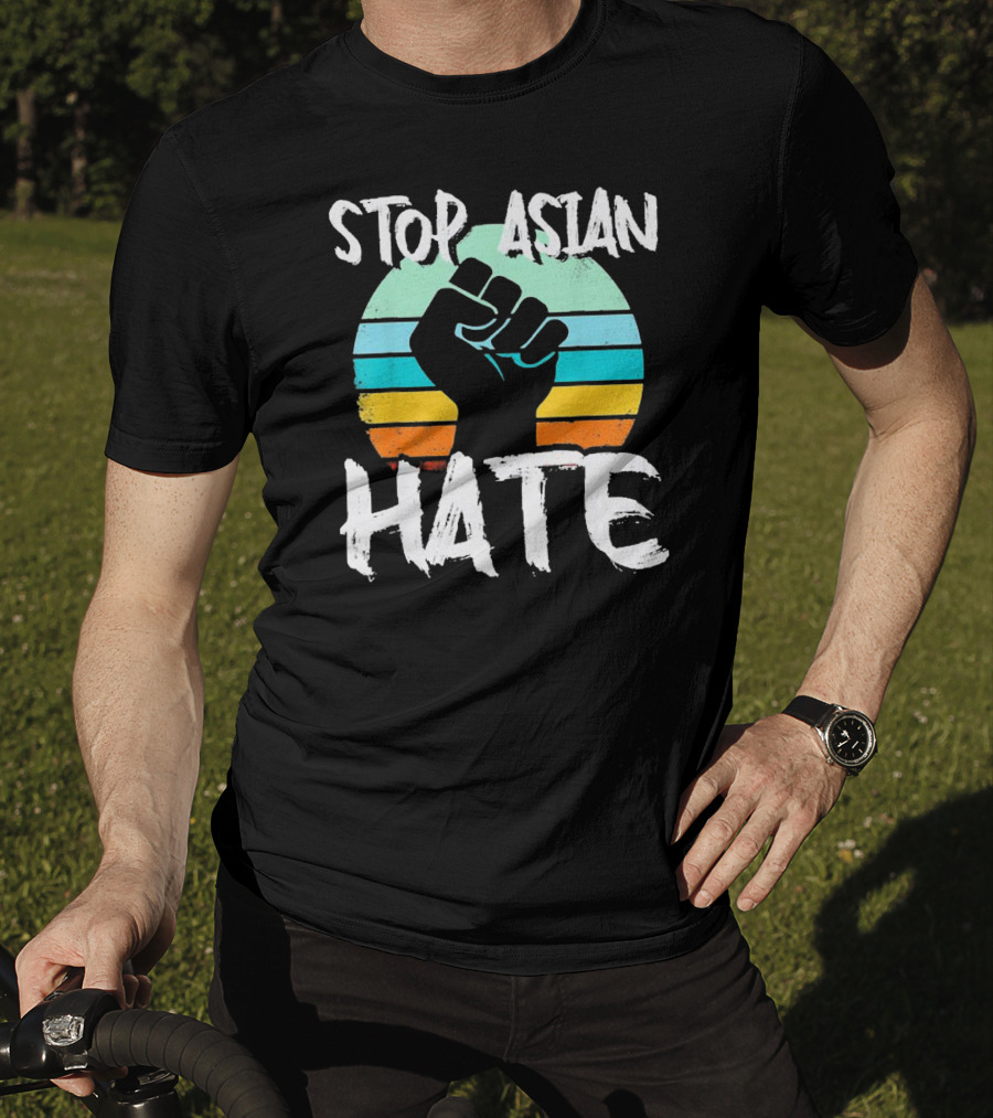 STOP ASIAN HATE Fist With Retro Stripes T-Shirt