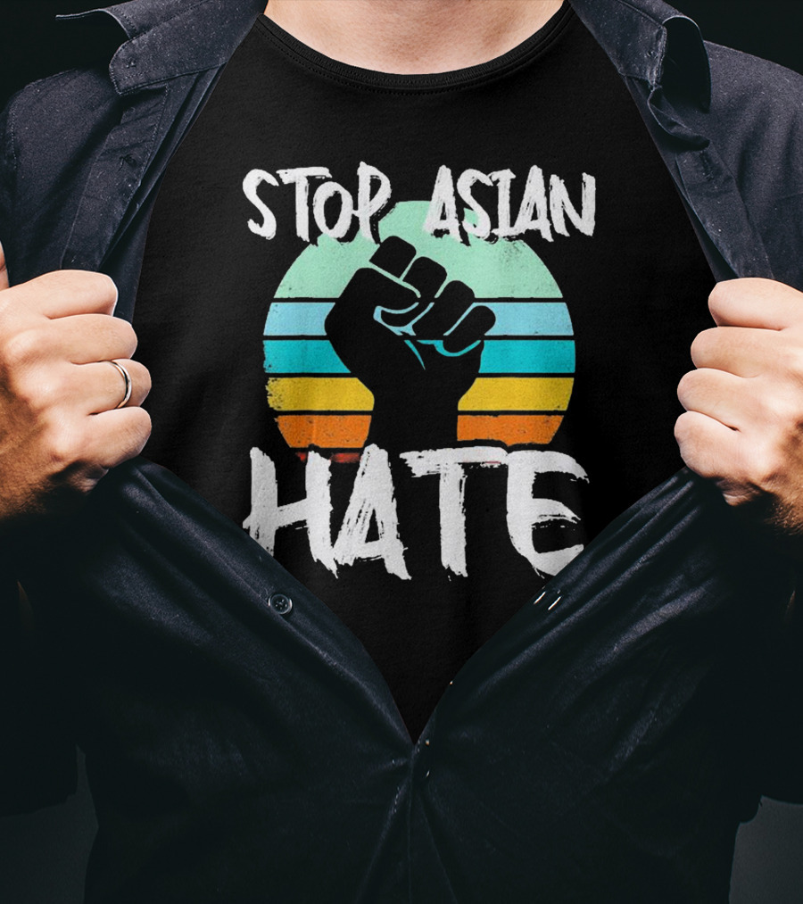 STOP ASIAN HATE Fist With Retro Stripes T-Shirt