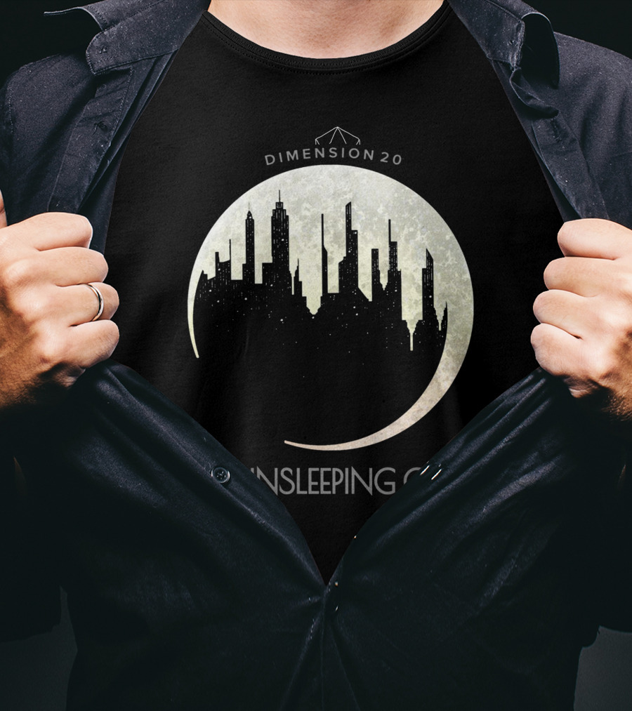 Dimension 20 The Unsleeping City Moon Skyline T-Shirt