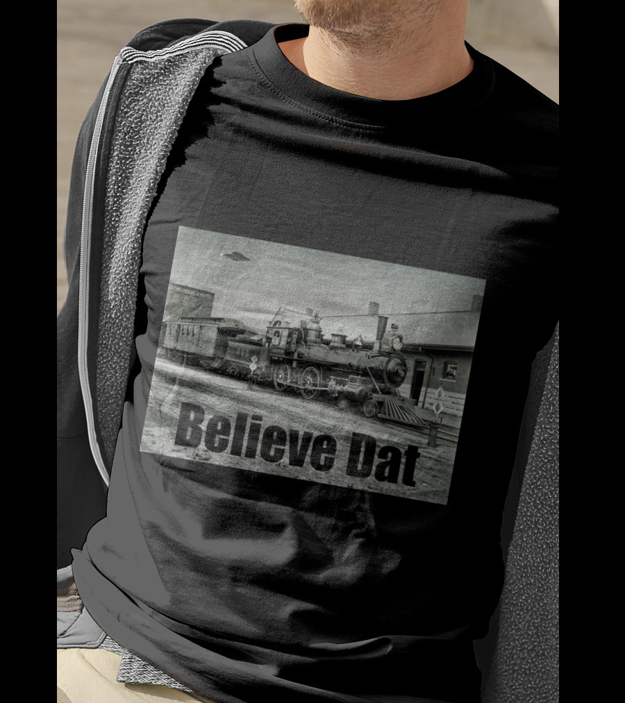 Believe Dat Vintage UFO Train Arrival Scene T-Shirt