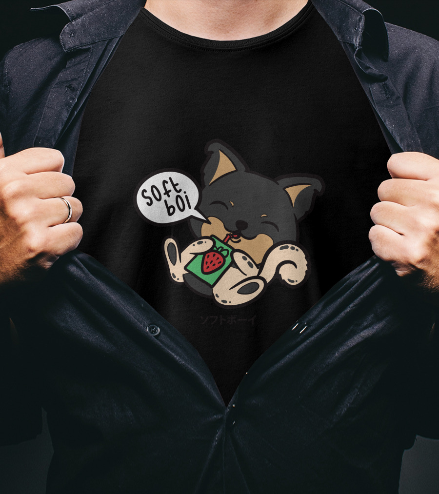 Soft Boi Crankgameplays Merch Spencer Dog Strawberry Drink Japan Text T-Shirt