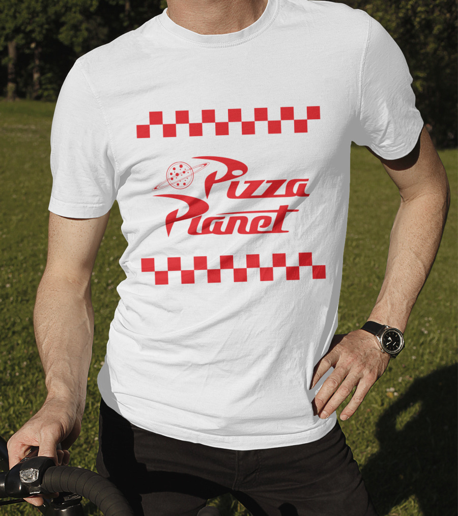 Toy Story Pizza Planet Logo With Red Checkered Border T-Shirt