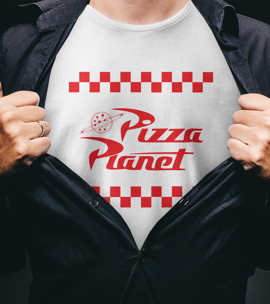 Toy Story Pizza Planet Logo With Red Checkered Border T-Shirt