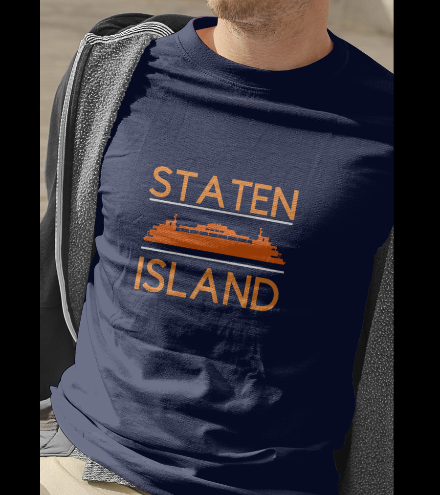 Staten Island Ferry Orange Silhouette Navy Background T-Shirt