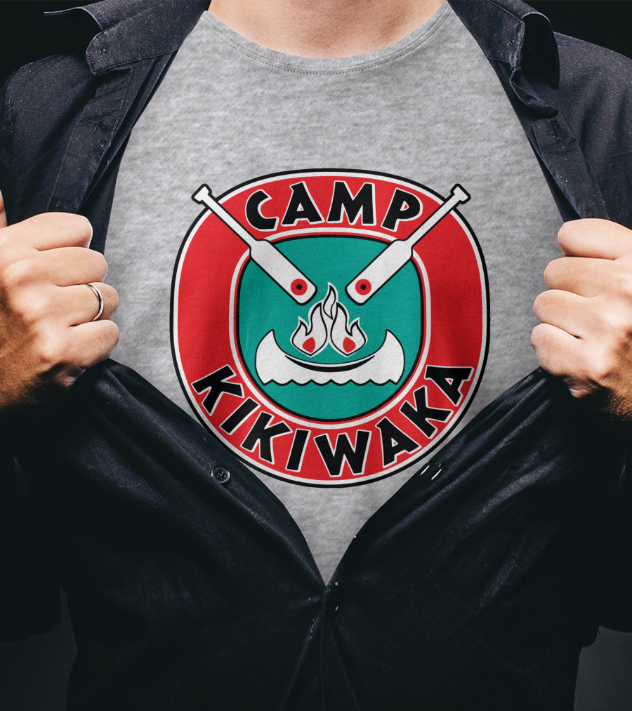 Camp Kikiwaka Logo With Canoe And Campfire Emblem T-Shirt