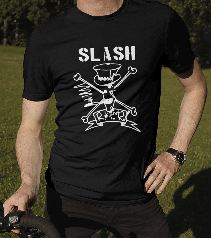 Slash Crossbones R N' R Skull Top Hat T-Shirt