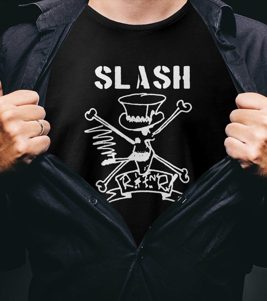 Slash Crossbones R N' R Skull Top Hat T-Shirt