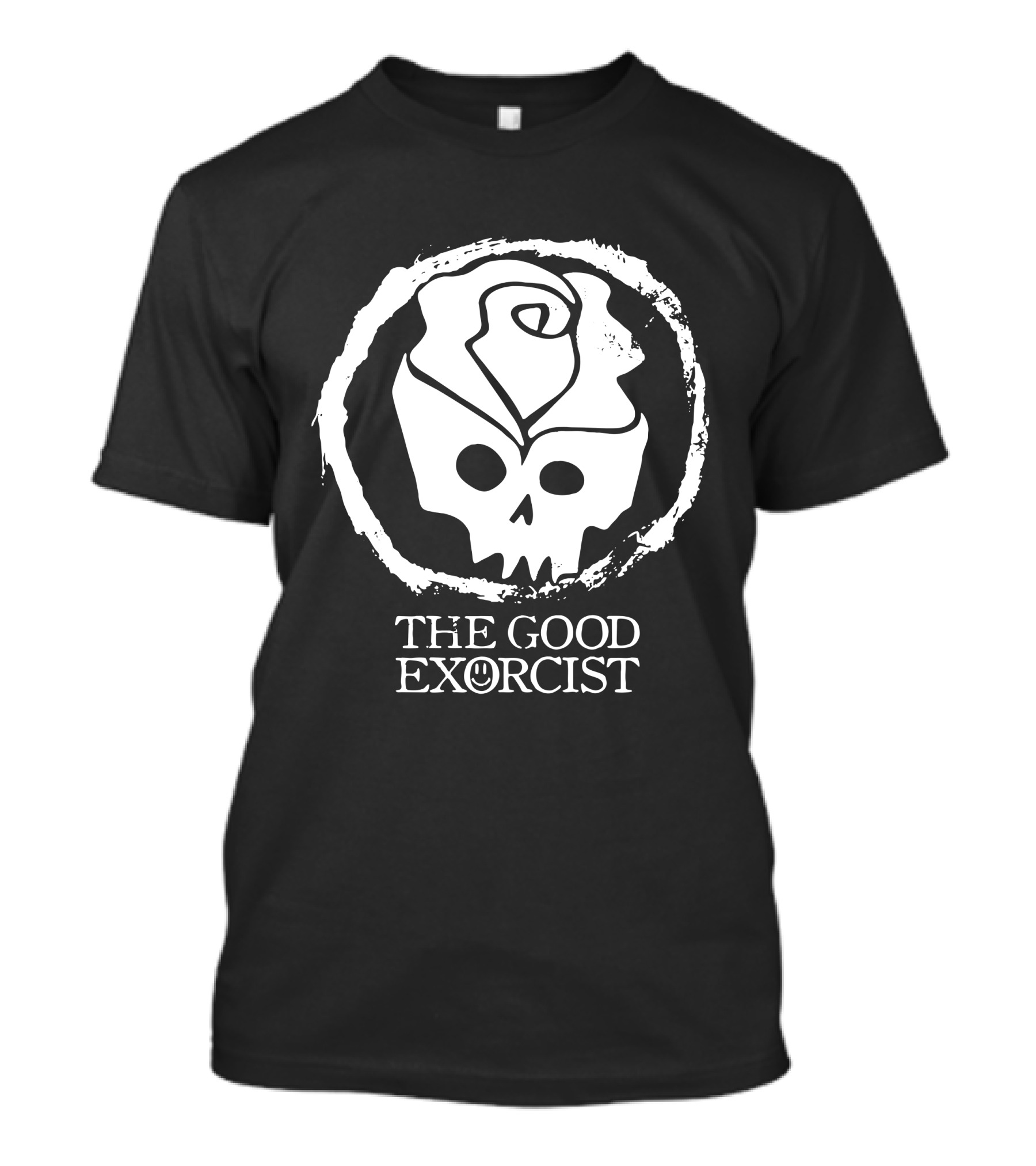 RoseSkull The Good Exorcist Skull With Rose And Smile Emblem T-Shirt