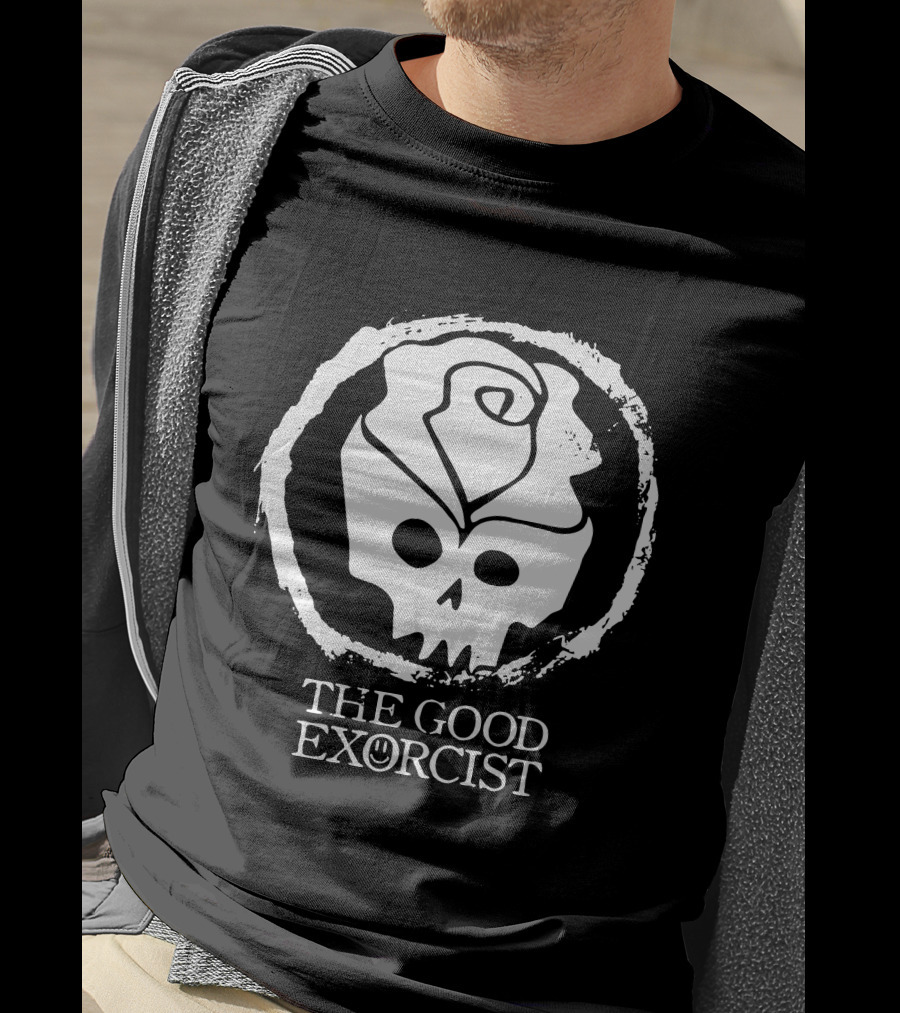 RoseSkull The Good Exorcist Skull With Rose And Smile Emblem T-Shirt