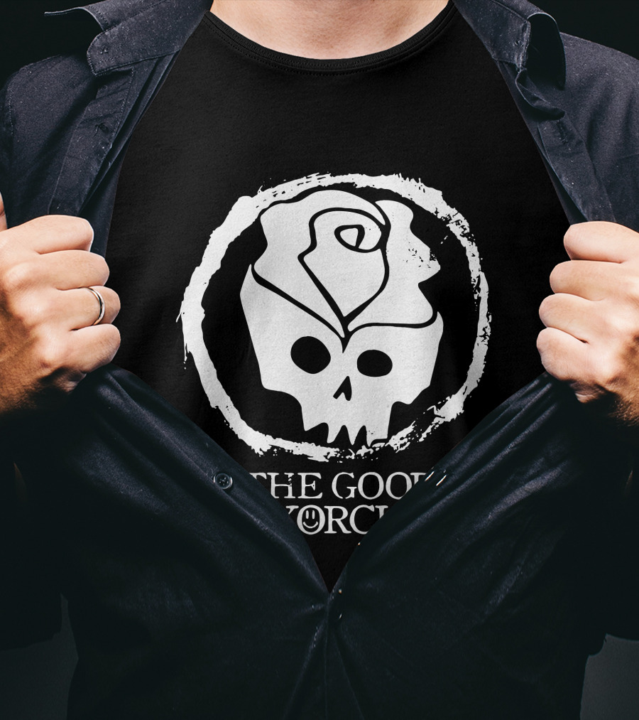 RoseSkull The Good Exorcist Skull With Rose And Smile Emblem T-Shirt