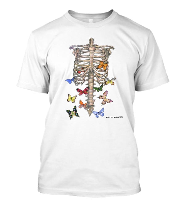 Marcos Alvarado Ribcage With Colorful Butterflies A Fluttery Feeling T-Shirt